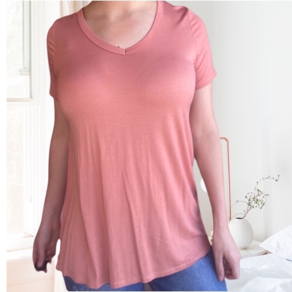Modal V Neck Basic Tee Apricot - Picture 3 of 11